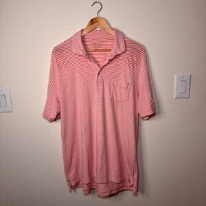 Peter Millar Men's L Polo Shirt - Pink White Stripe Golf Casual Preppy